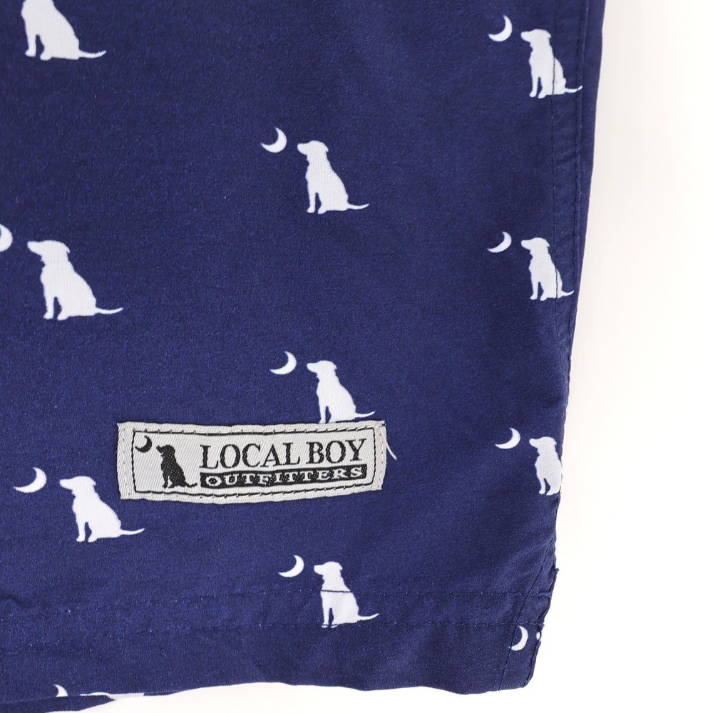 Local Boy Outfitters Dog Print Swim Trunks Navy Blue Mens XXL Mesh Liner 5.5"